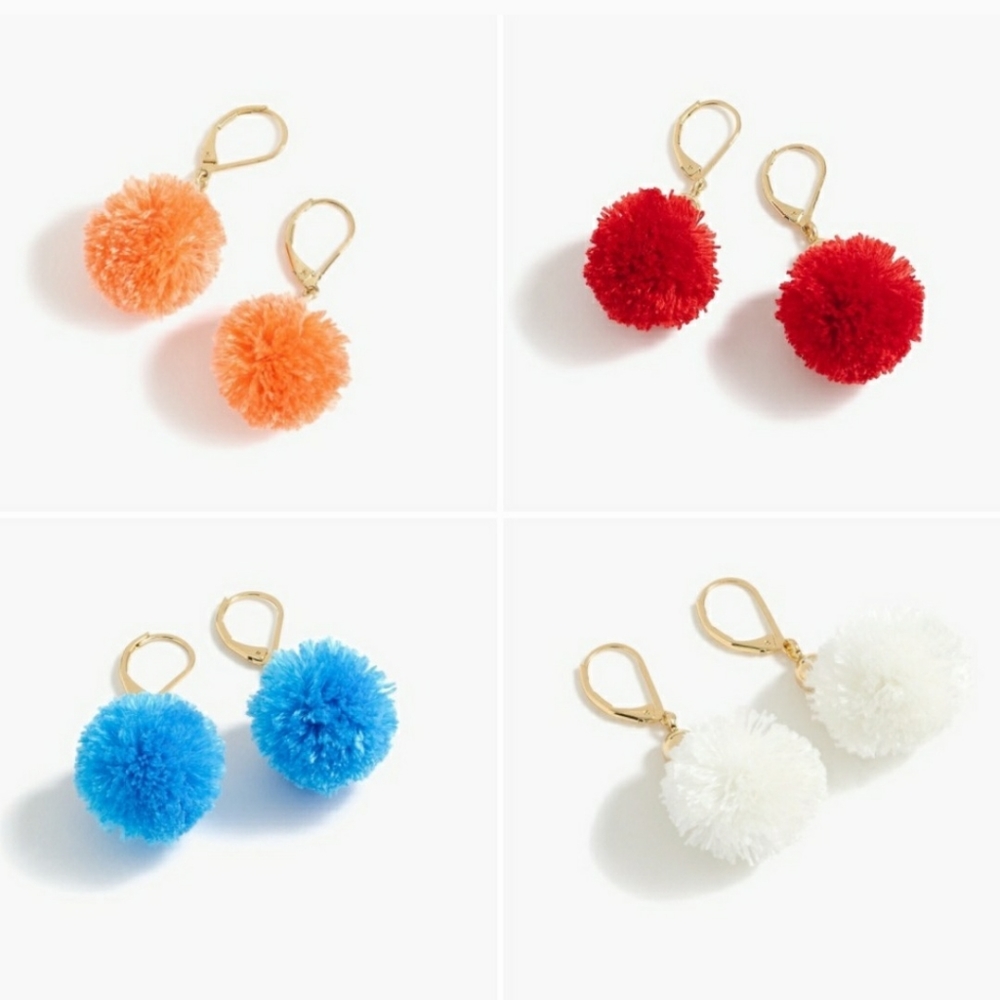 J. Crew Mini Pom Pom Earrings New! Orange peony - Picture 2 of 6